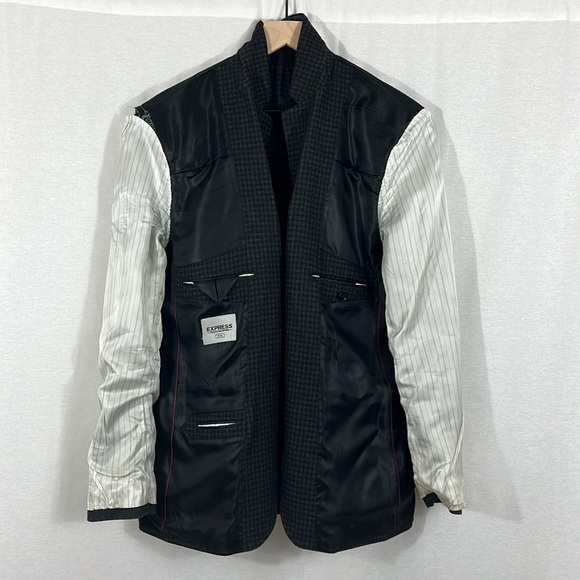 Express Photographer Fitted Wool Blend Mixed Pattern Gray Blazer Mens Size 38R - Picture 8 of 15